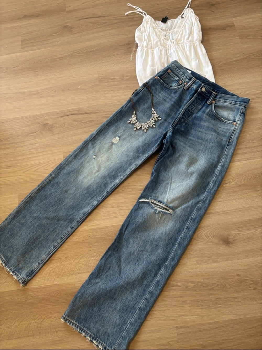 GAP Distressed Straight-Leg Jeans
